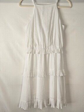 Bar III White Gathered Smocked Sleeveless Mini Boho Whimsical Dress Size XS